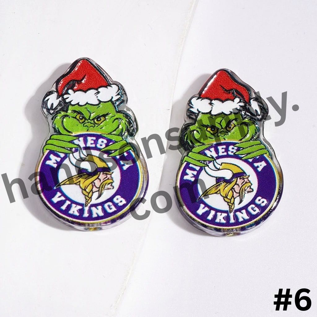 Festive Christmas Green Character with American Football Team Design Acrylic Beads, 18*28MM