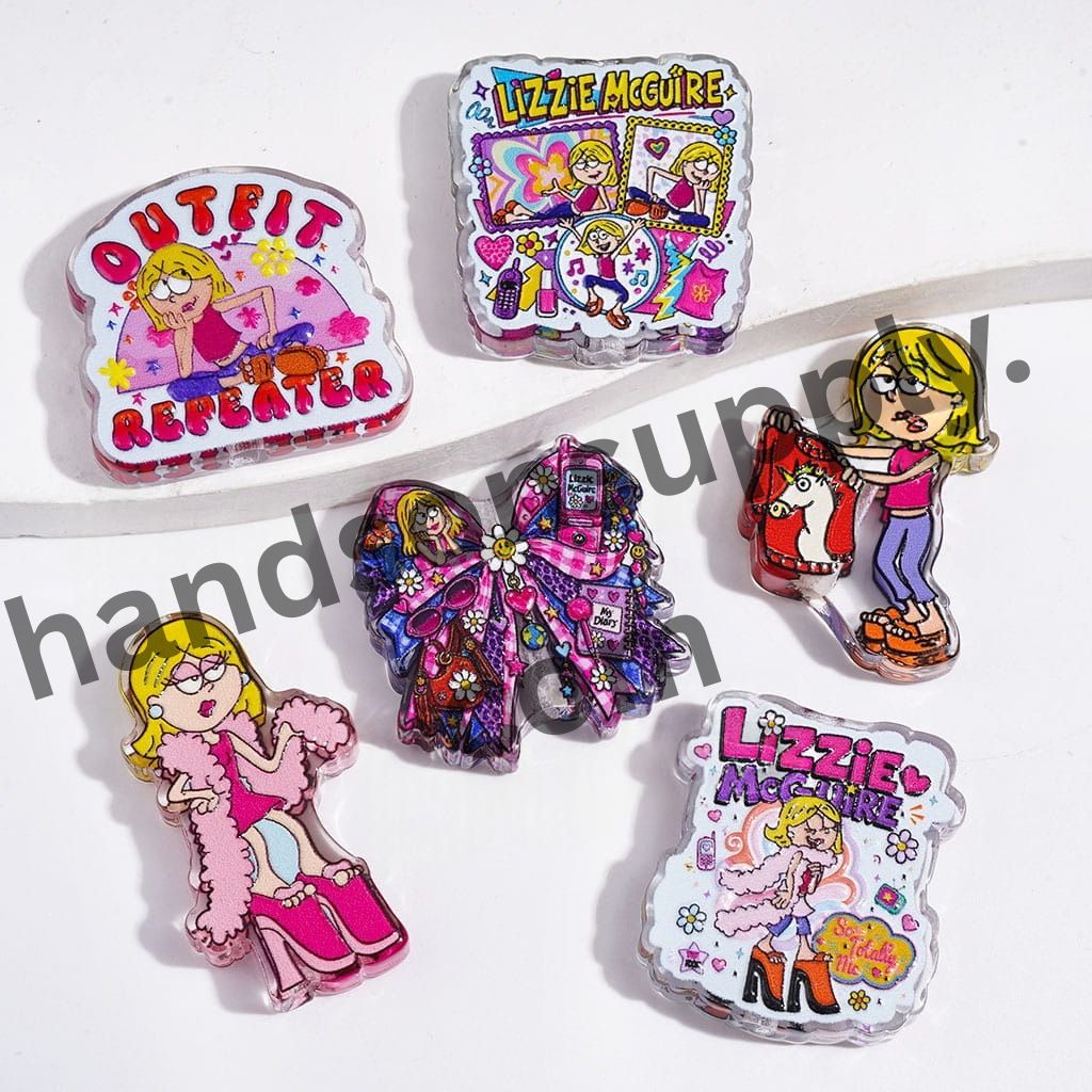 Nostalgic Retro 90s Cartoon Girl Printed Semi-Clear Acrylic Beads, Random Mix