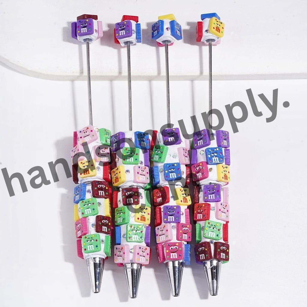 Sweet Square Candy Chip Design with Sparkling AB Rhinestones Beadable Clay Pens, Assorted Colors