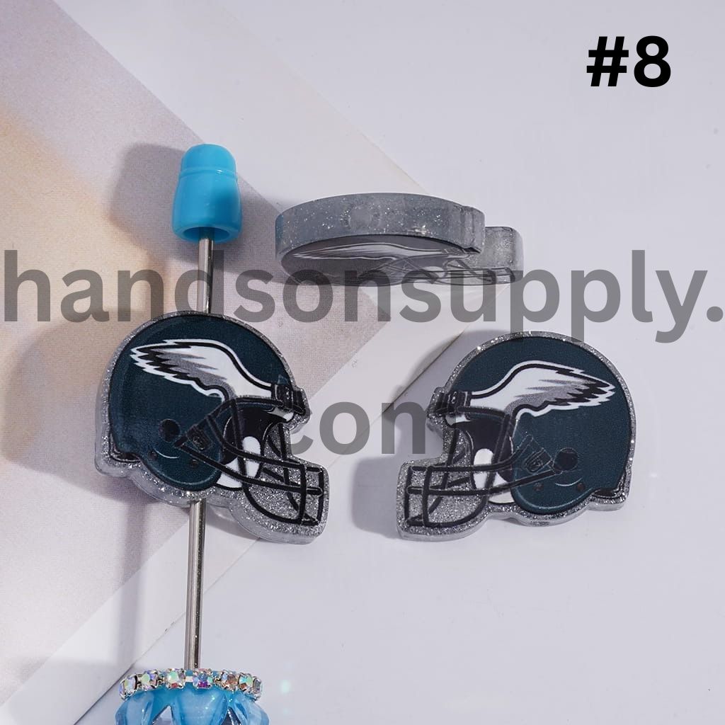 Silver Glitter USA American Football Helmet Shape Acrylic Beads 22*26MM