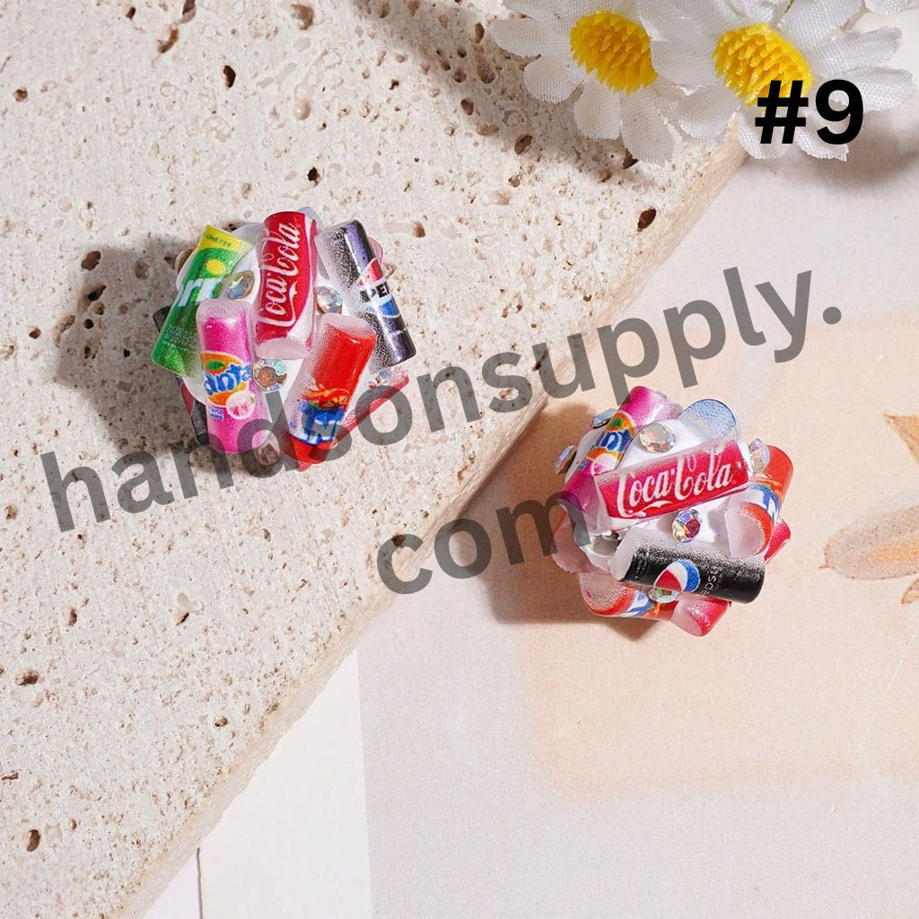 Mini Soda Soft Drink Can & Bottle Shape Clay Beads with AB Rhinestones, 20MM, Multi-Color