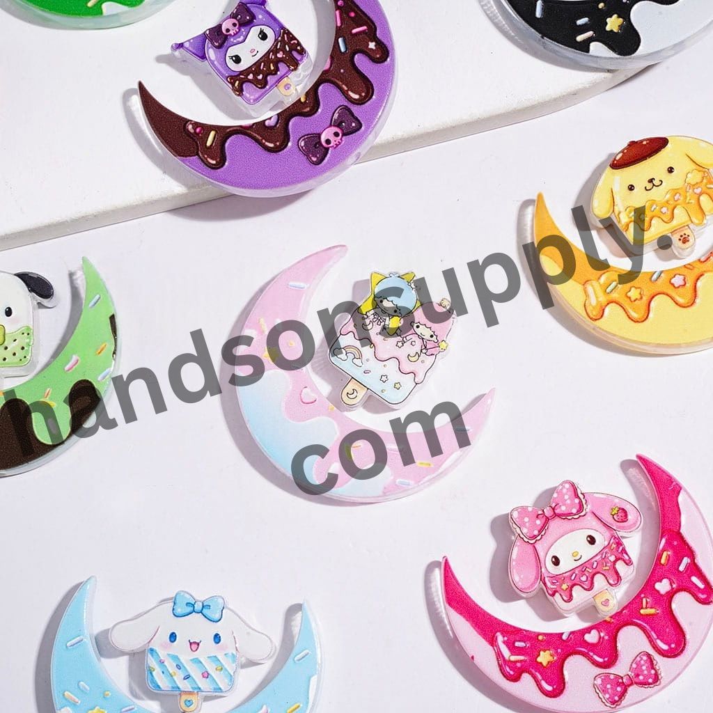 Sweet Dripping Crescent Moon & Ice Cream Treat Cartoon Character Collection Dessert Theme Acrylic Beads, Multicolor, Random Mix
