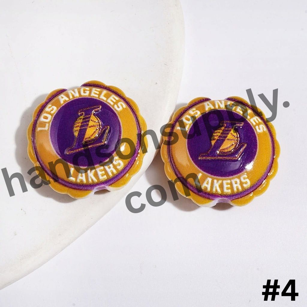 Sporty American Basketball Team Logo with Round Shaped with Wavy Border Acrylic Beads, 23*25MM