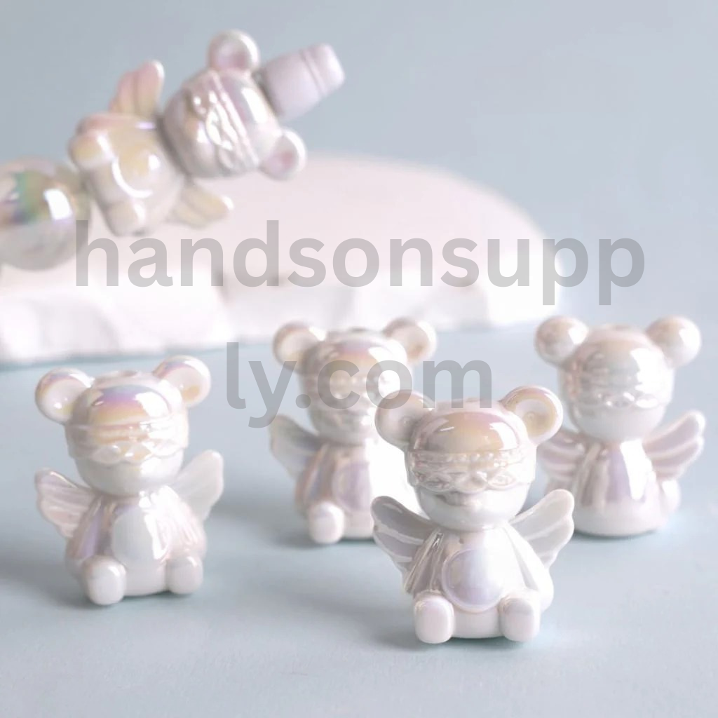 Shiny Colorful Angel Bear UV Coated Acrylic Beads Around 30x24MM