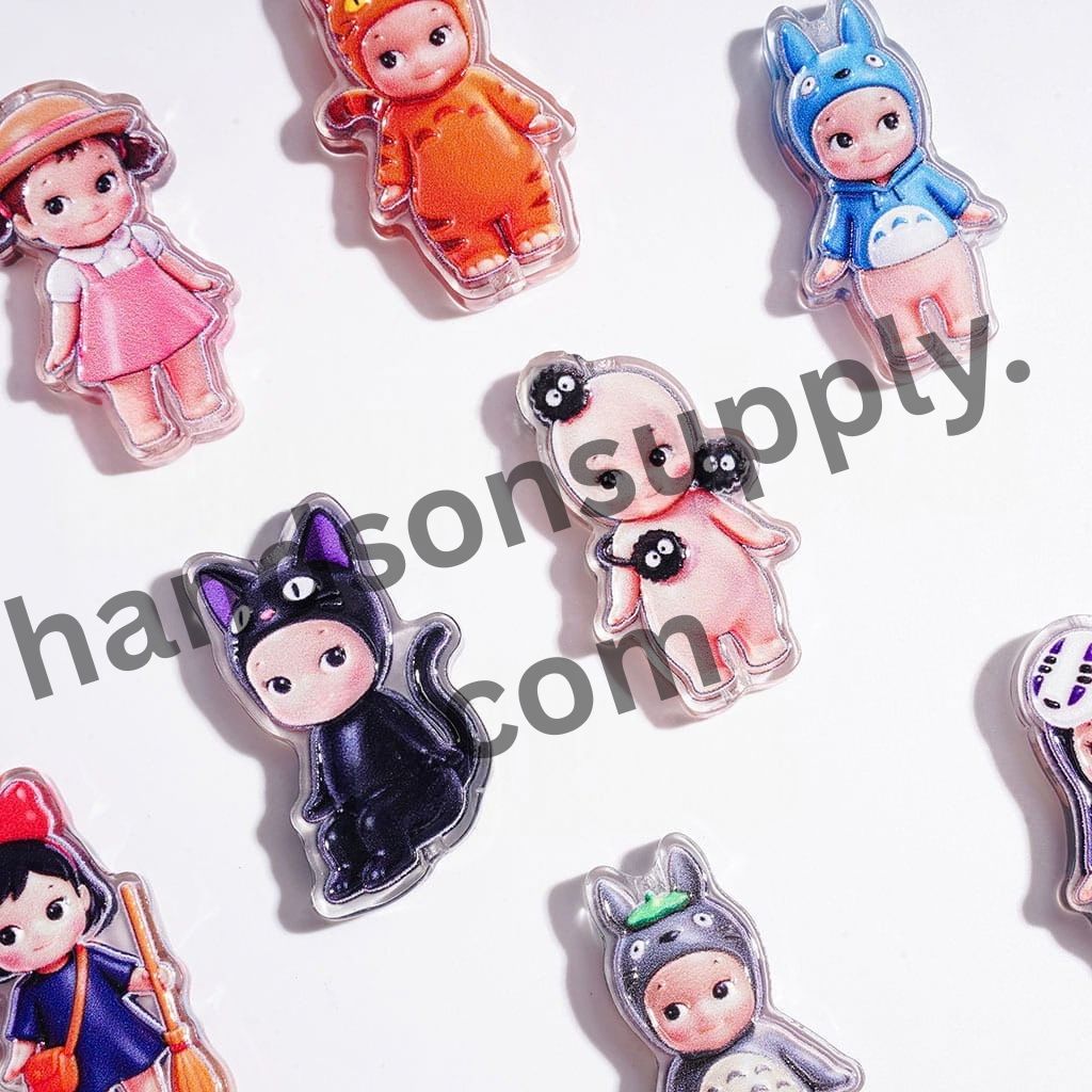 Dreamy Angel Doll Character in Diverse Classic Anime Outfit Semi-Clear Acrylic Beads, Random Mix