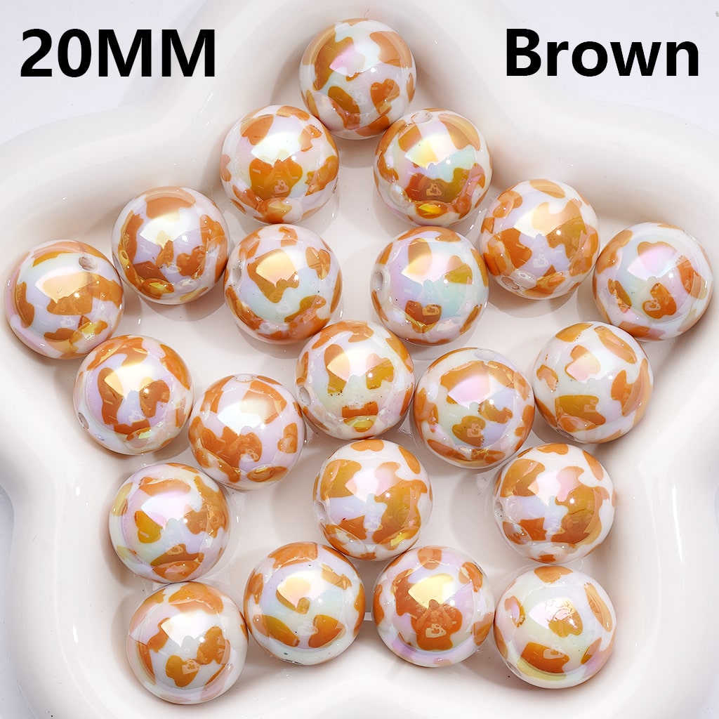 UV Coating Black Brown Cow Prints White Acrylic Beads 20MM