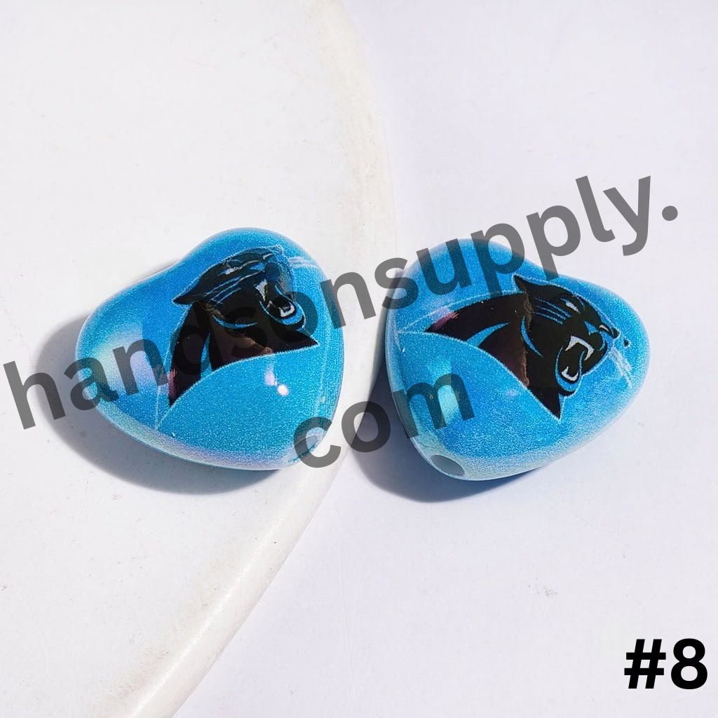 UV-Coated Heart-Shaped American Football Team Logo Series Acrylic Beads, 18*20MM