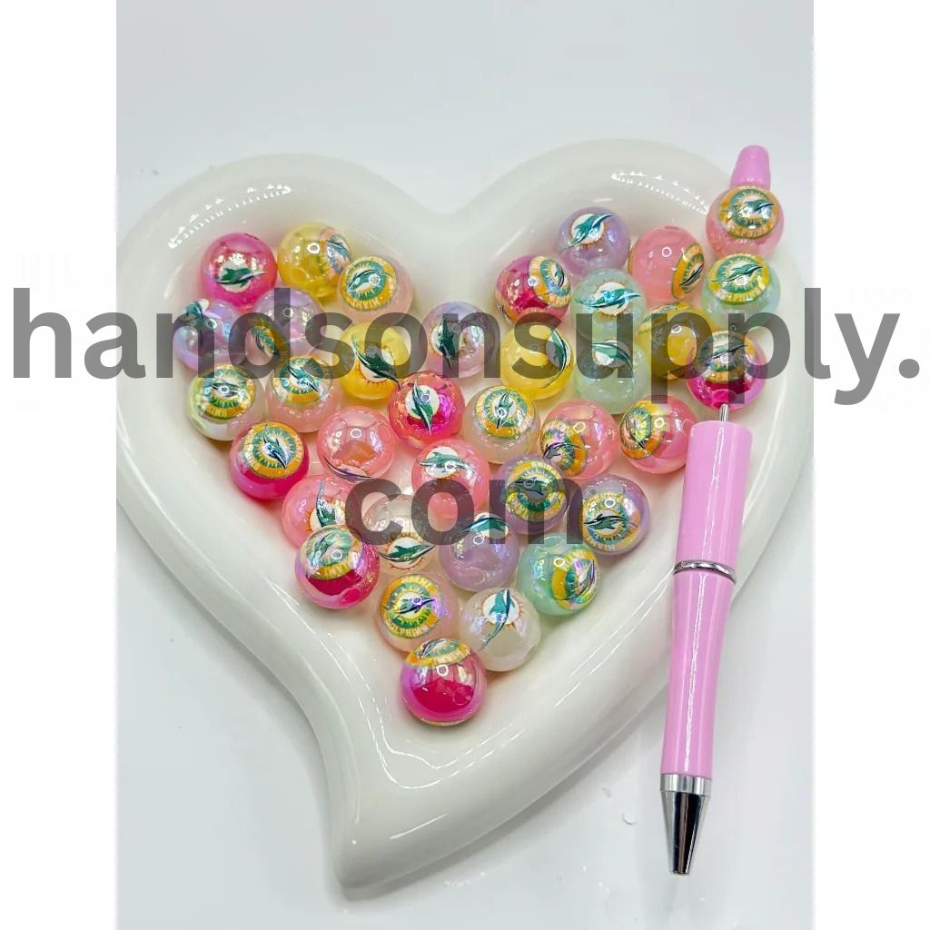 Round Jelly Color USA American Football Team Sports Acrylic Beads, 16MM