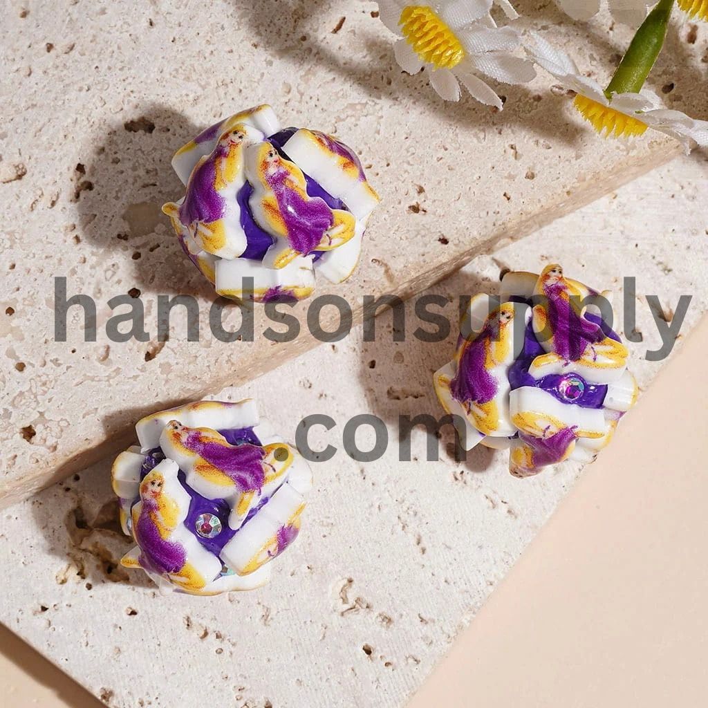 Classic Animation Pretty Princess CharacterClay Beads and AB Rhinestones, 20MM Multi-Color