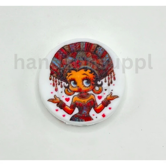 Round Girl Character in Traditional Costume Design Silicone Focal Beads