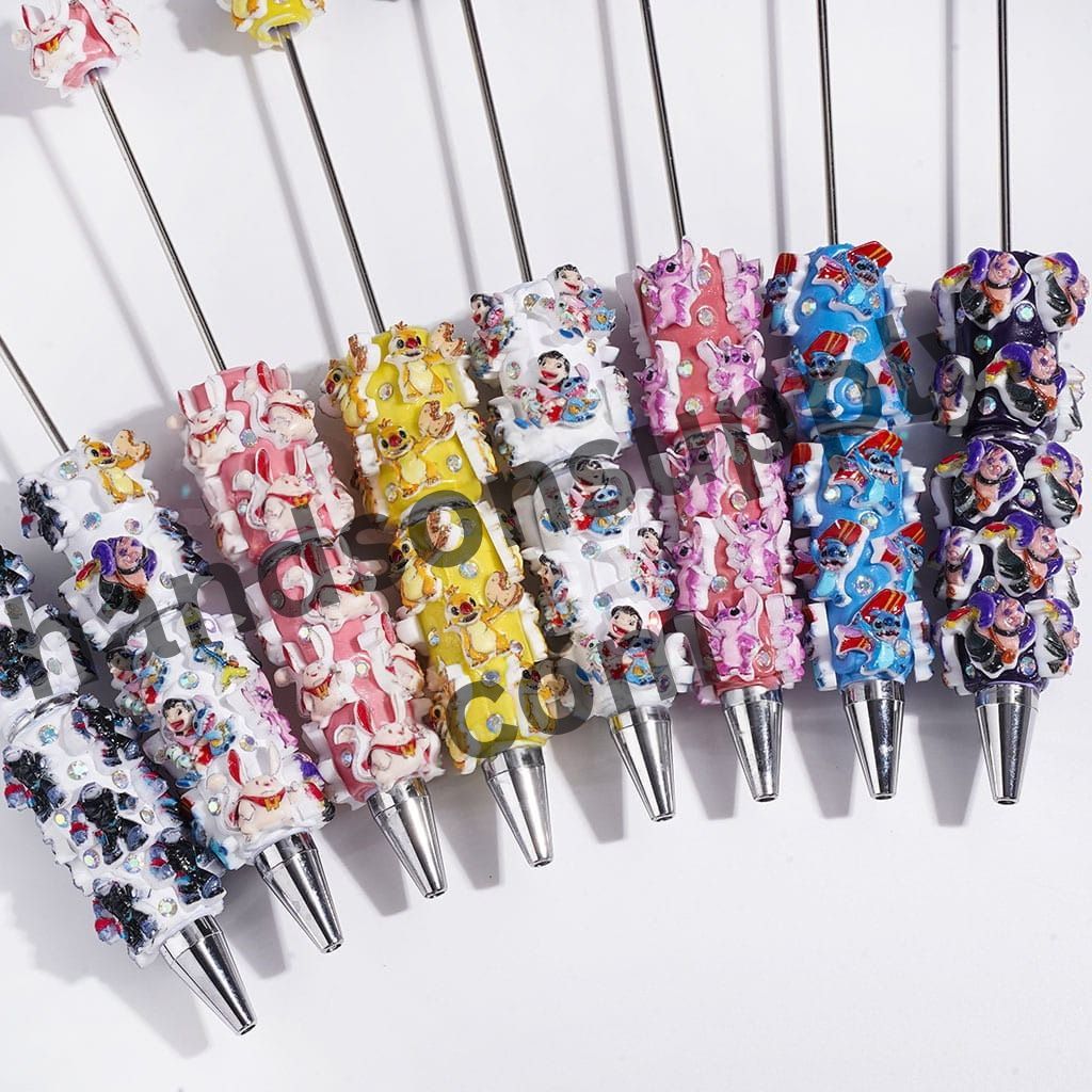 Cute Monster Character Series Design with Sparkling AB Rhinestones Beadable Clay Pens