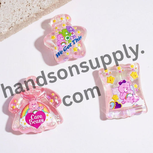 UV-Coated Rainbow Bear Character Light Clear Pink Series Acrylic Beads & Pendants, Random Mix