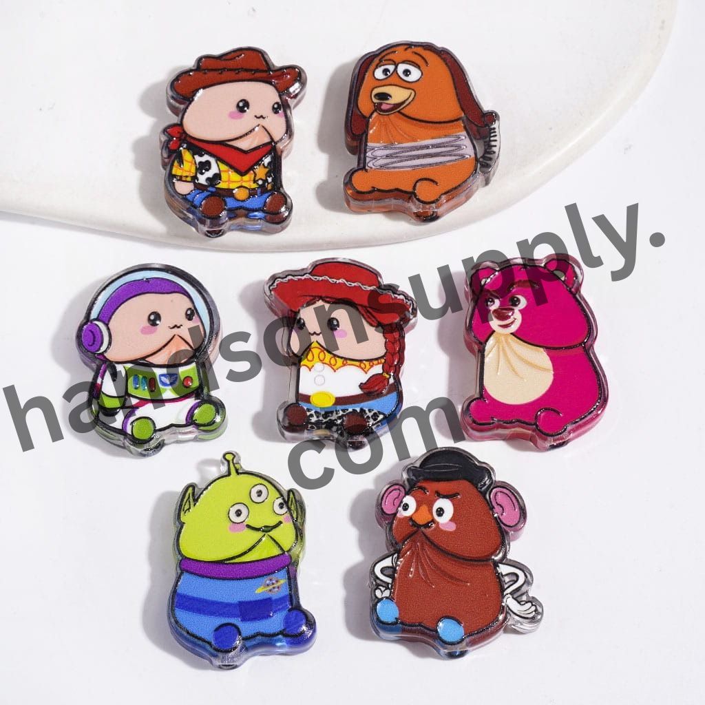 Toy Adventure Character Designs in Vibrant Man Exclusive Animated Styles Acrylic Beads, Random Mix