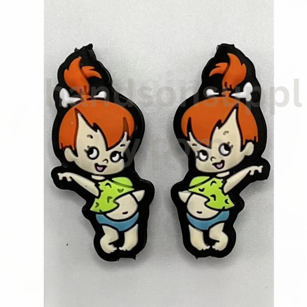 Baby Pebbls Cartoon Character with Bone Hair Clip Silicone Focal Beads