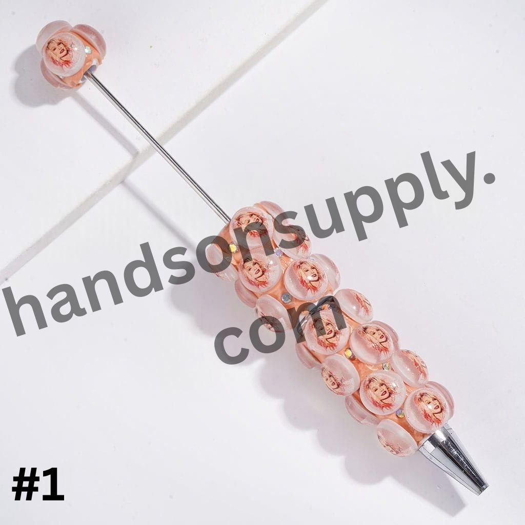 American Country Singer Profile Portraits with Sparkling AB Rhinestones, Light Orange and White Beadable Clay Pens