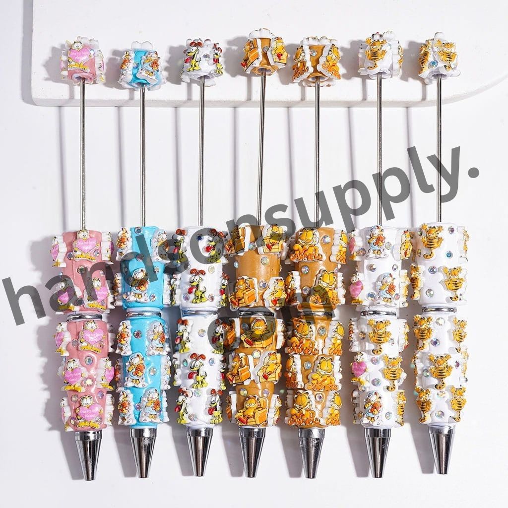 Adorable Lazy Sleepy Cat & Gentle Pet Dog Character Designs with Sparkling AB Rhinestone Beadable Clay Pens