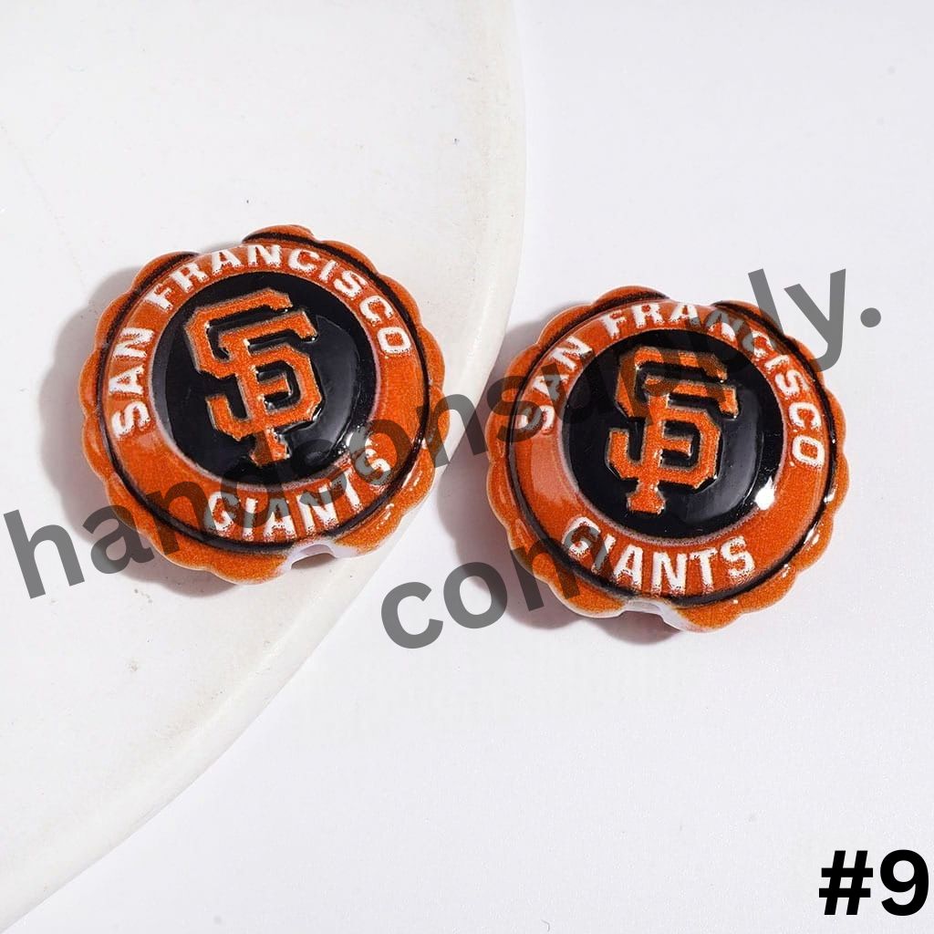 Sporty American Baseball Team Logo Series with Round Shaped with Wavy Border Acrylic Beads, 23*25MM