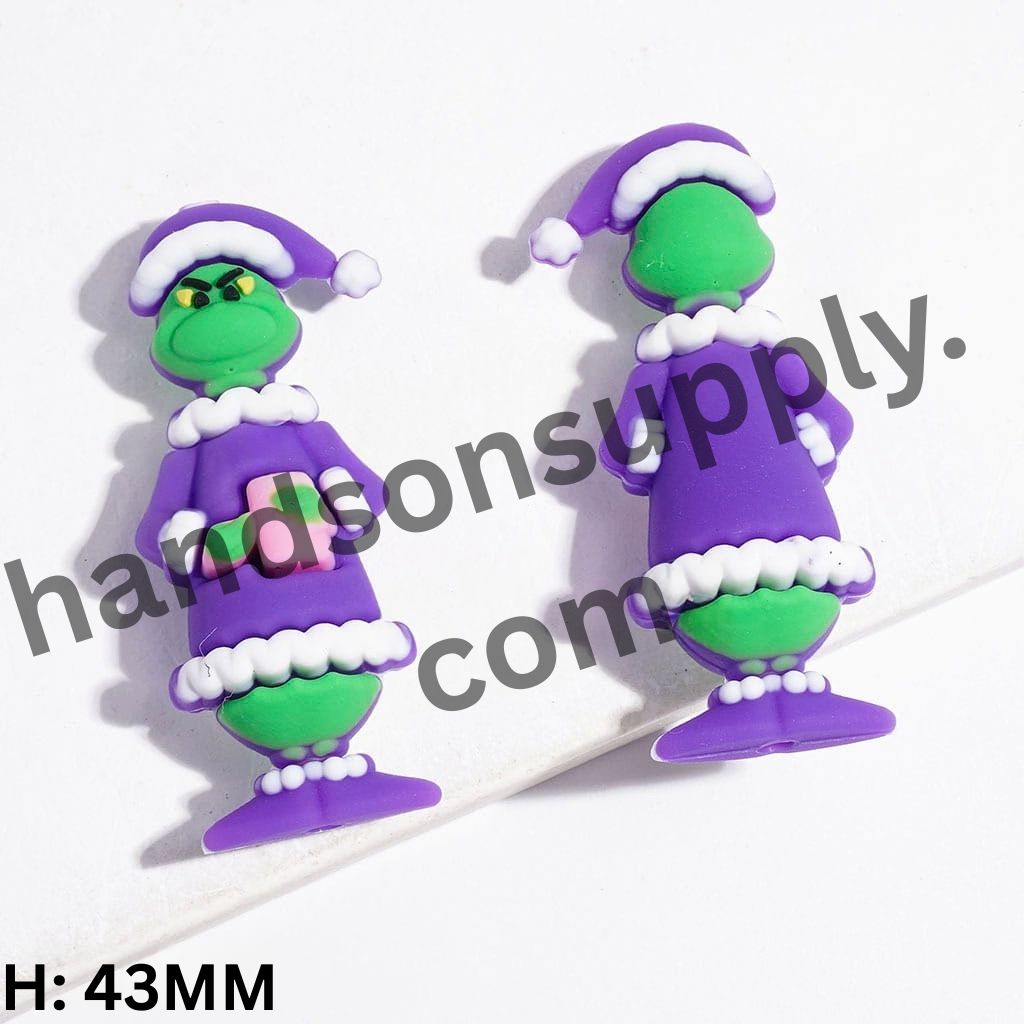 3D Festive Christmas Green Character in Pajamas Holding Gift Box Silicone Focal Bead, 43MM, Multicolor