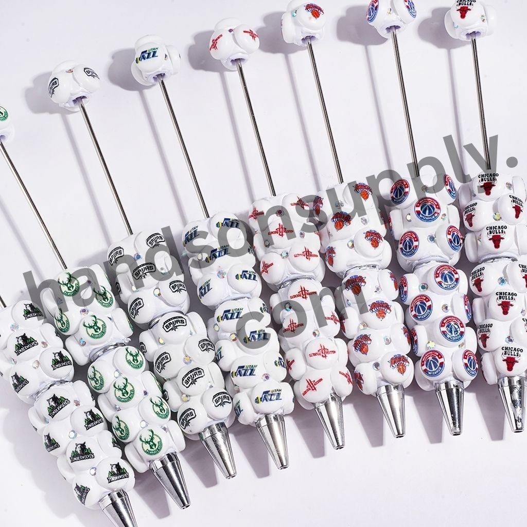 American Basketball Team Logo Design & Sparkling AB Rhinestone Beadable Clay Pens
