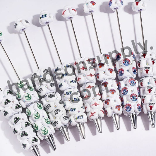 American Basketball Team Logo Design & Sparkling AB Rhinestone Beadable Clay Pens