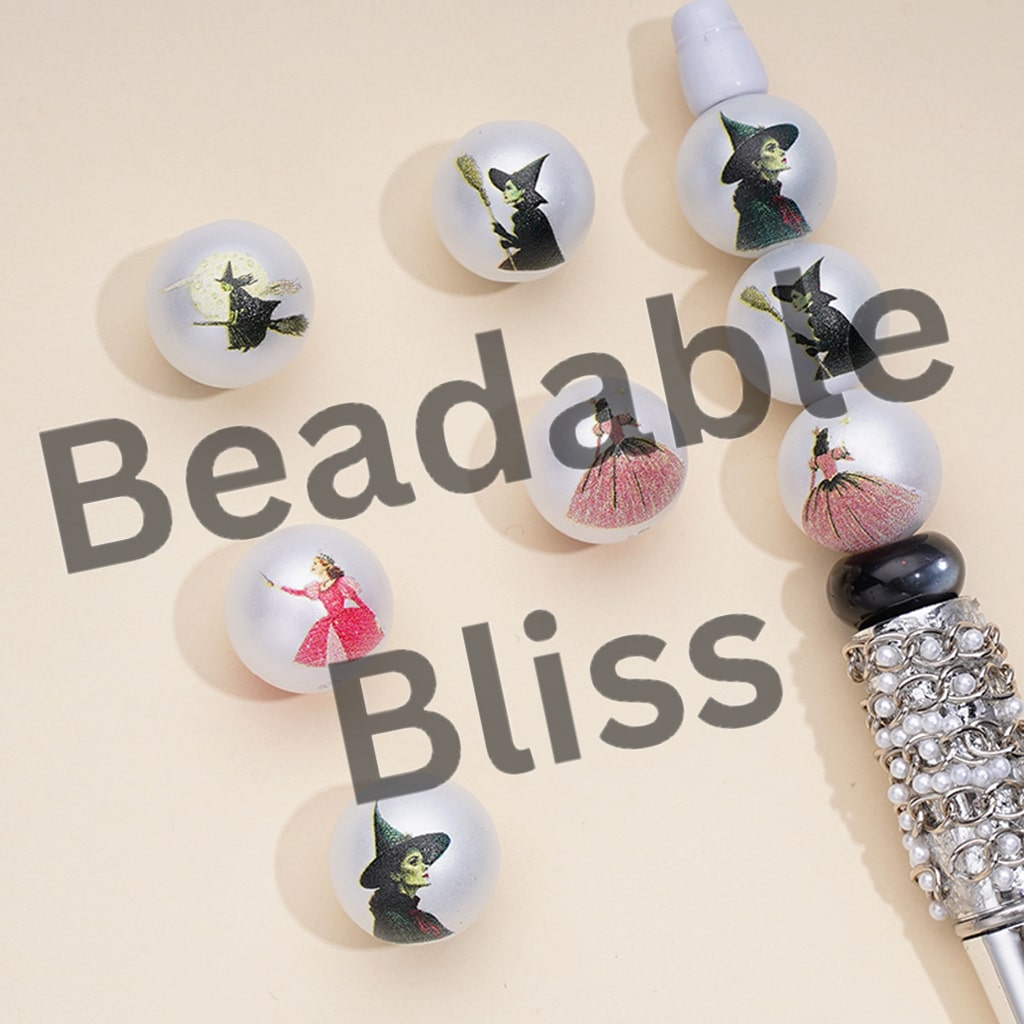 Frosted Matte Magic Witches White Round Acrylic Beads, 16MM, Random Mix