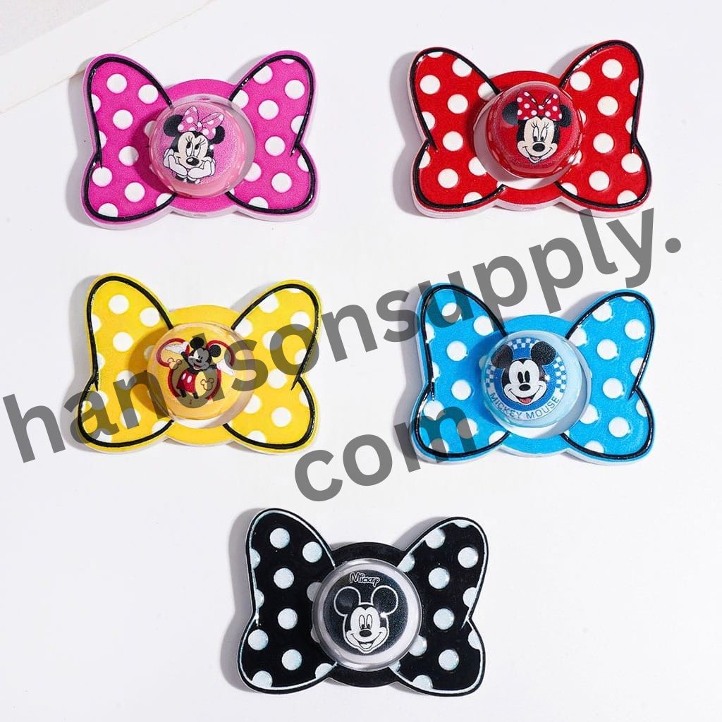 Retro Animation Style Hollow White Polka Dot Bowtie with Girl & Boy Mouse Character Printed Round Acrylic Beads, Multicolor, Random Mix