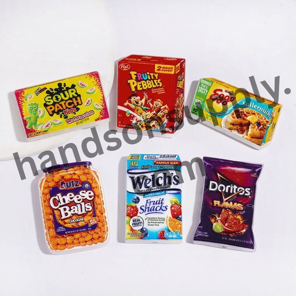 Fun Snack Oatmeal, Cereal, Waffles, Cheese Balls, Fruit Gummies & Candy Series Acrylic Beads, Random Mix