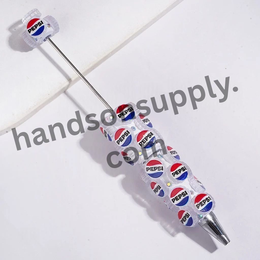 Cute Candy, Coffee, Soda & Fast-Food Drink with Bottle Cap Designs & AB Rhinestones Beadable Clay Pens, Multi-Color