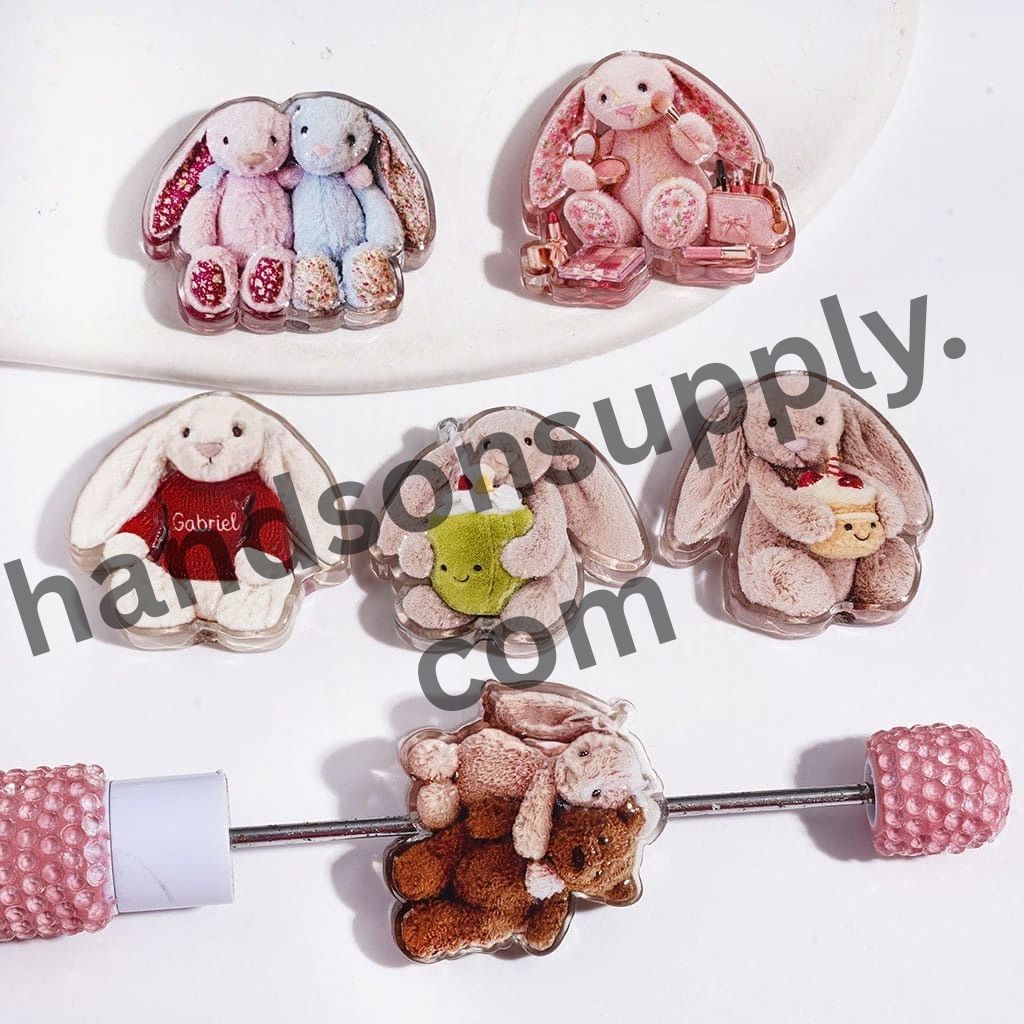 Charming Long-Eared Rabbit Character Semi-Clear Acrylic Beads, Assorted Styles, Random Mix