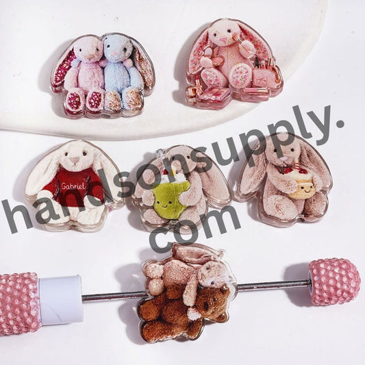 Charming Long-Eared Rabbit Character Semi-Clear Acrylic Beads, Assorted Styles, Random Mix