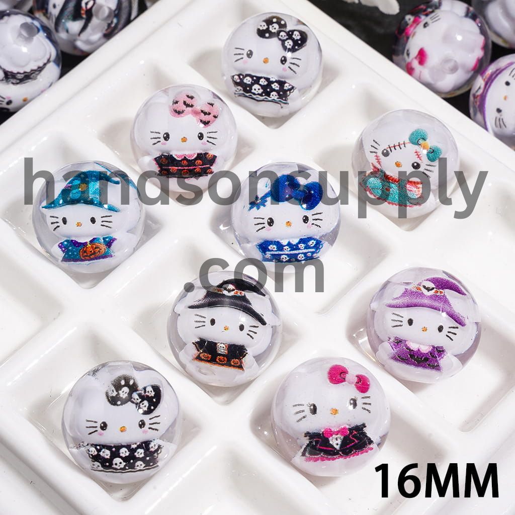 Adorable Transparent Cute Cat Character  Halloween Theme Acrylic Beads for Bracelets 16MM Random Mix
