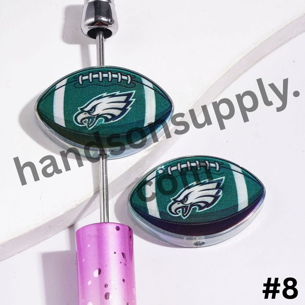 UV-Coated American Football Shape Acrylic Beads, Assorted Team Designs, 20-29MM, Random Mix