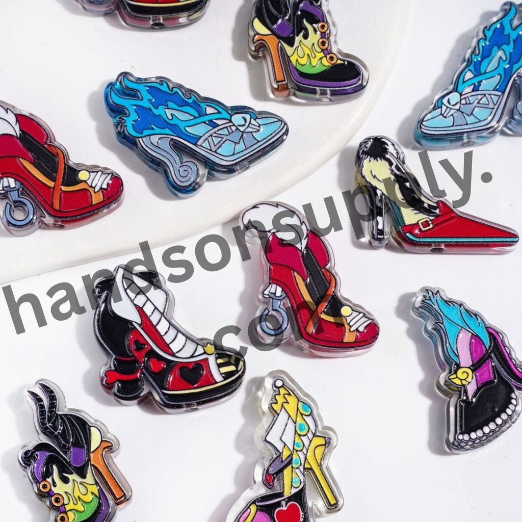 Retro Villain Evil Character Style High Heel Shoe Semi-Clear Acrylic Beads, Random Mix