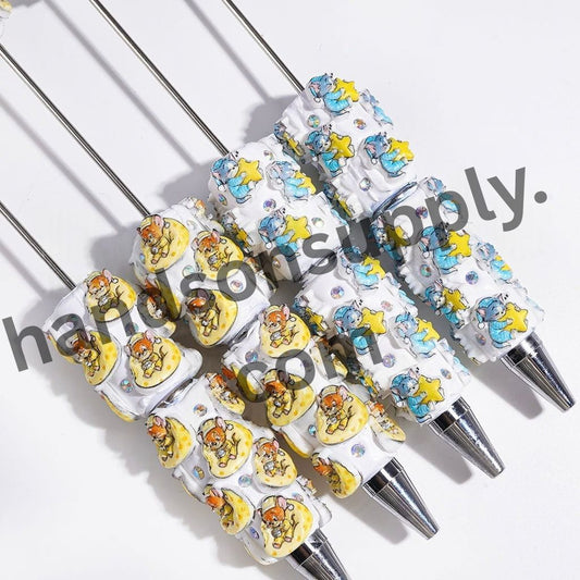 Playful Cat and Mouse Characters with Sparkling AB Rhinestones Design Beadable Clay Pen