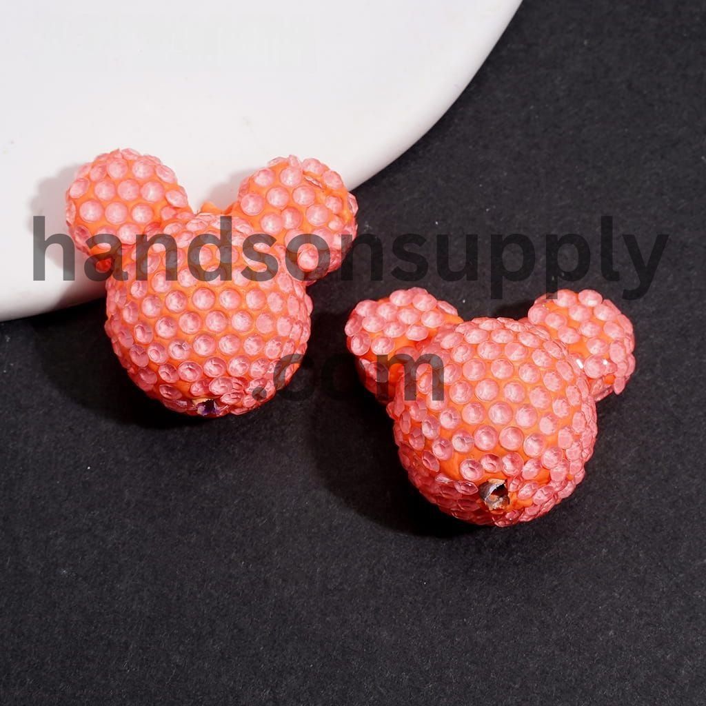 Vibrant Neon Colorful Mouse Head Shape with Sparkling Rhinestone Clay Beads 22*23MM, Multi-Color (Please Read Description)