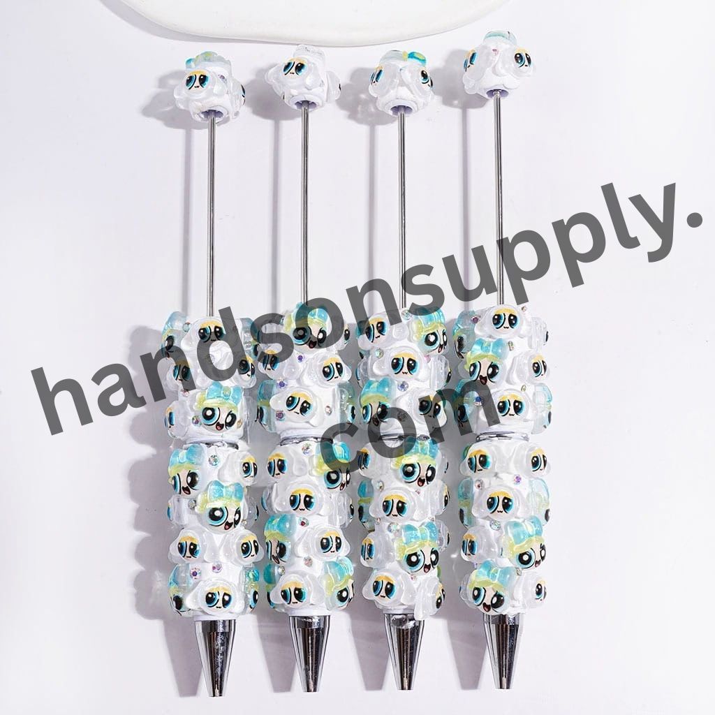 Courageous Girl Officer with Sparkling AB Rhinestone Semi-Clear Character Beadable Clay Pens