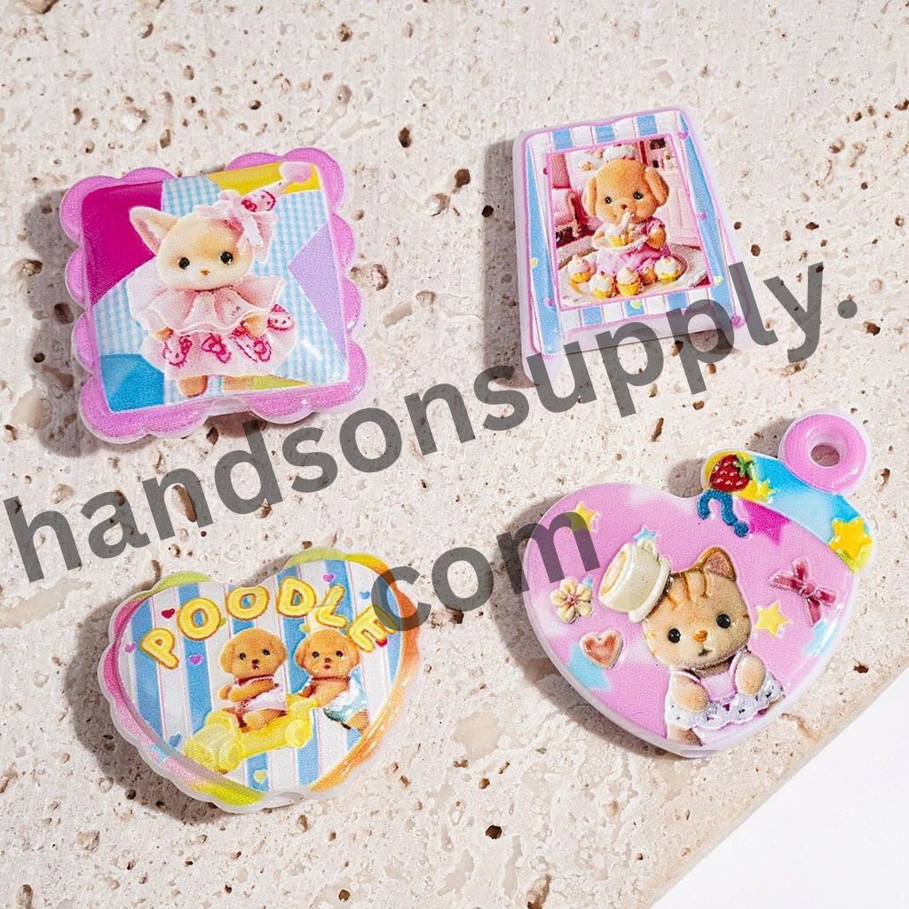 Playful Dog, Cat & Rabbit Cartoon Animal Character Acrylic Beads & Pendant Collection, Random Mix