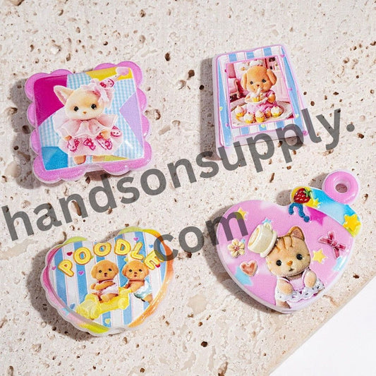 Playful Dog, Cat & Rabbit Cartoon Animal Character Acrylic Beads & Pendant Collection, Random Mix