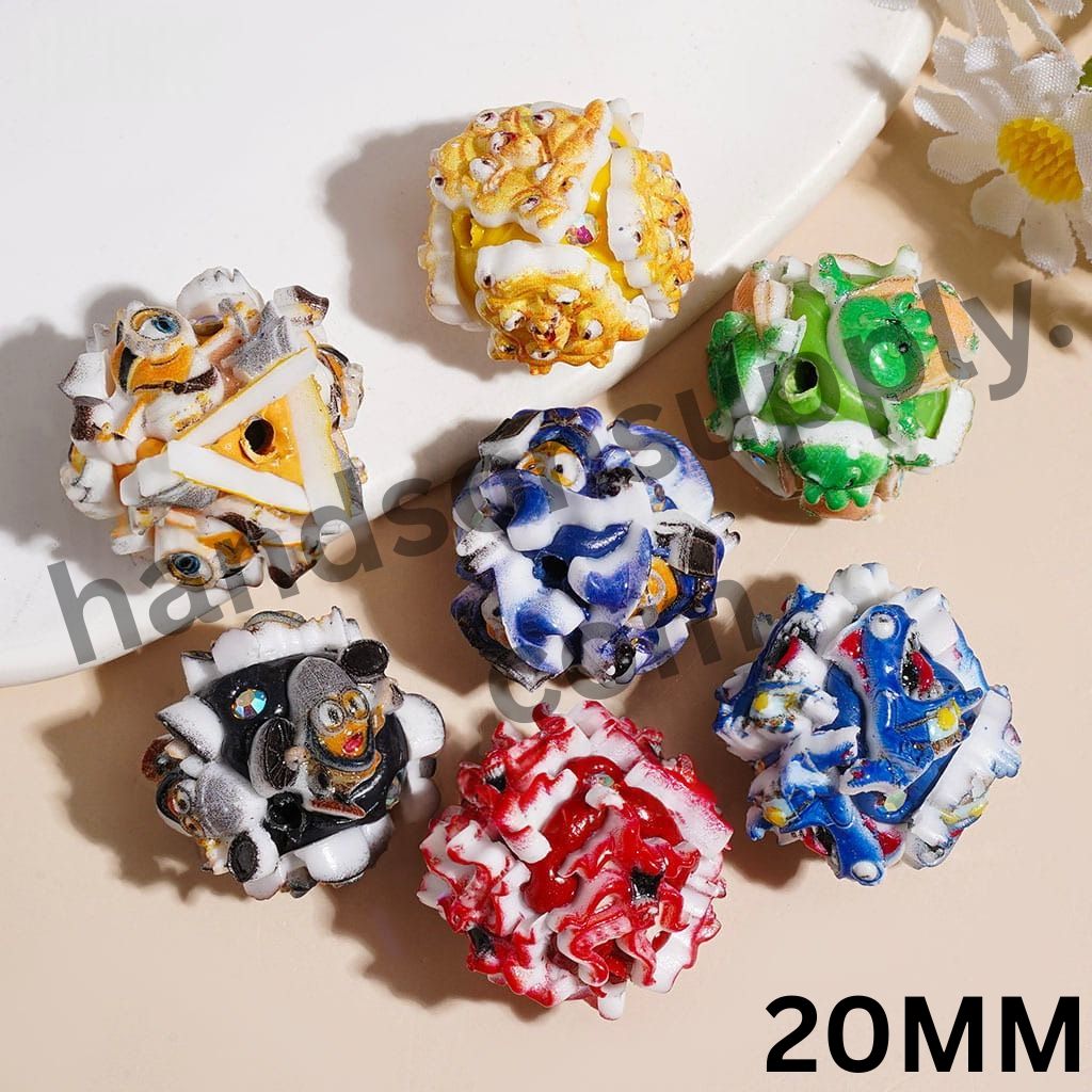 Playful Yellow Banana, Shark & Octopus Monster Character with Sparkling AB Rhinestones Clay Beads, 20MM, Multicolor, Random Mix