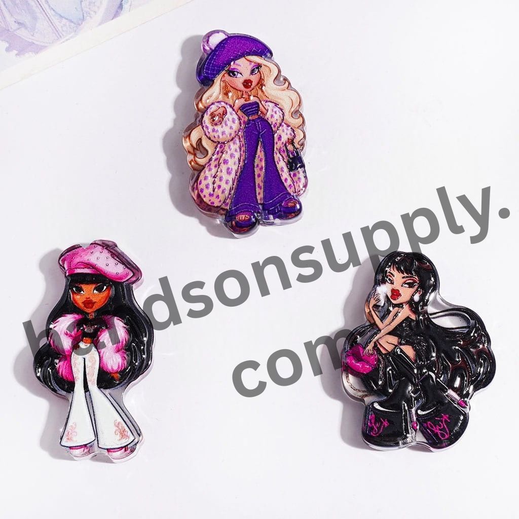 Gothic Dark Fantasy Style Purple Doll Character Series Acrylic Beads, Random Mix