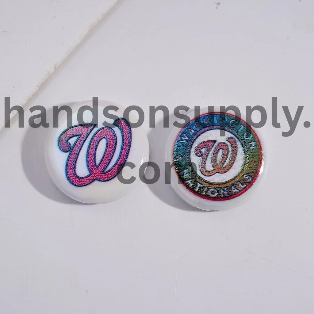 UV Coating with Sports American Baseball Series Acrylic Beads, Around 24MM, Flat Round Shape