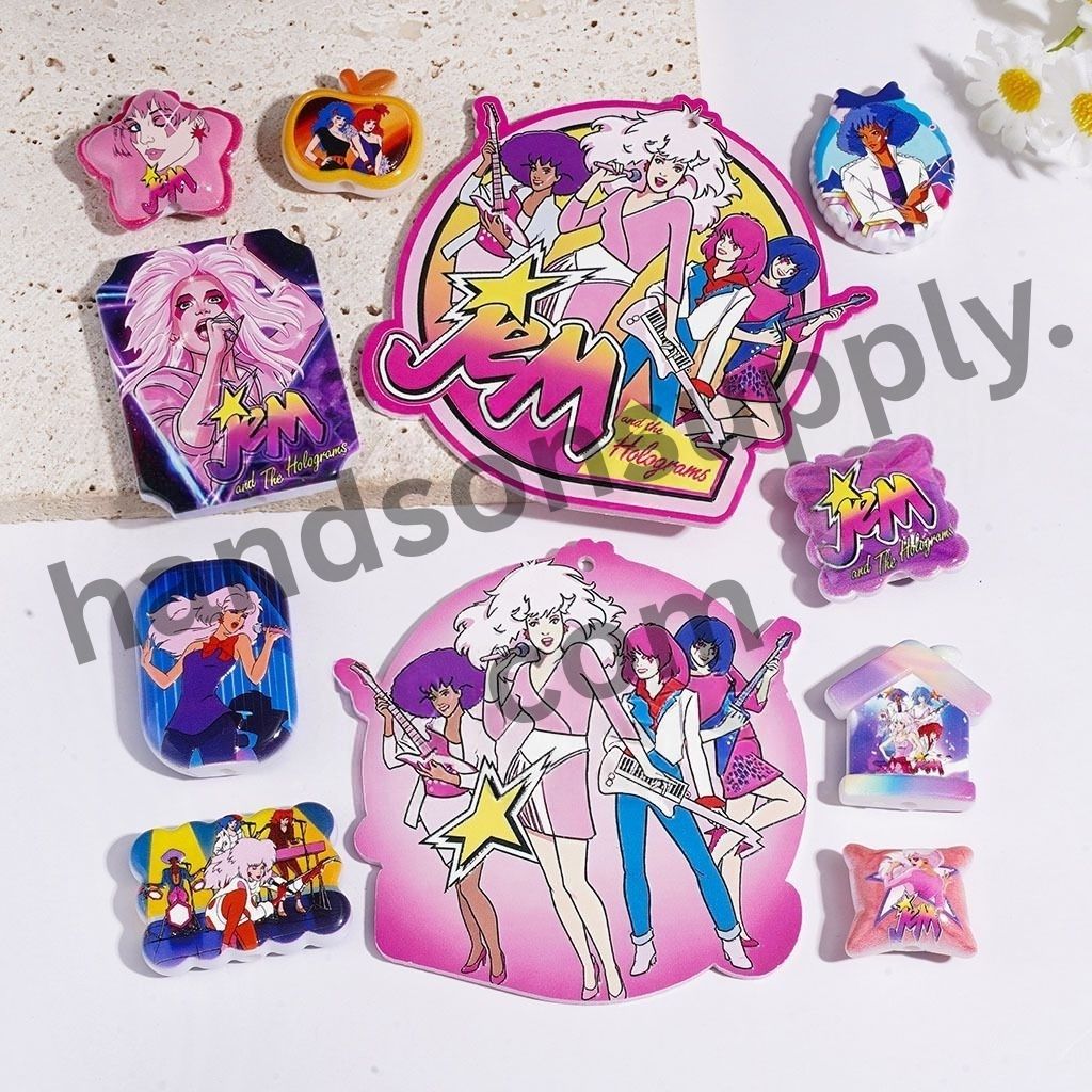 Vibrant Retro Glam Rock Girl Character Series Acrylic Beads & Pendants, Random Mix