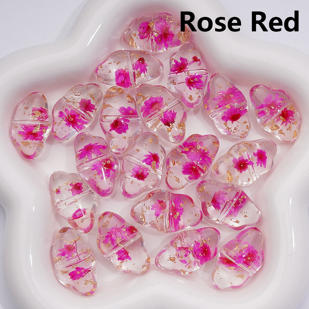 Clear Cloud Acrylic Beads with Multicolor Dried Flowers & Gold Foil 13*22MM  (Single Color is available for 200pcs(Whole bag))
