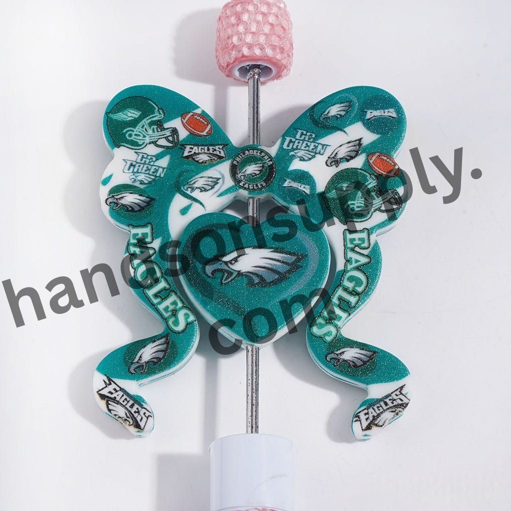 American Bird Football Design Heart and Bowtie-Shaped Silicone Focal Beads, 44*52MM
