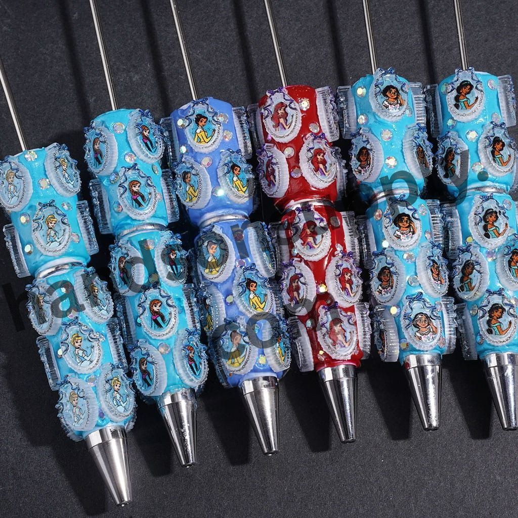 Classic Princess Character Series with Oval Mirror, Bowtie and Sparkling AB Rhinestones Beadable Clay Pens