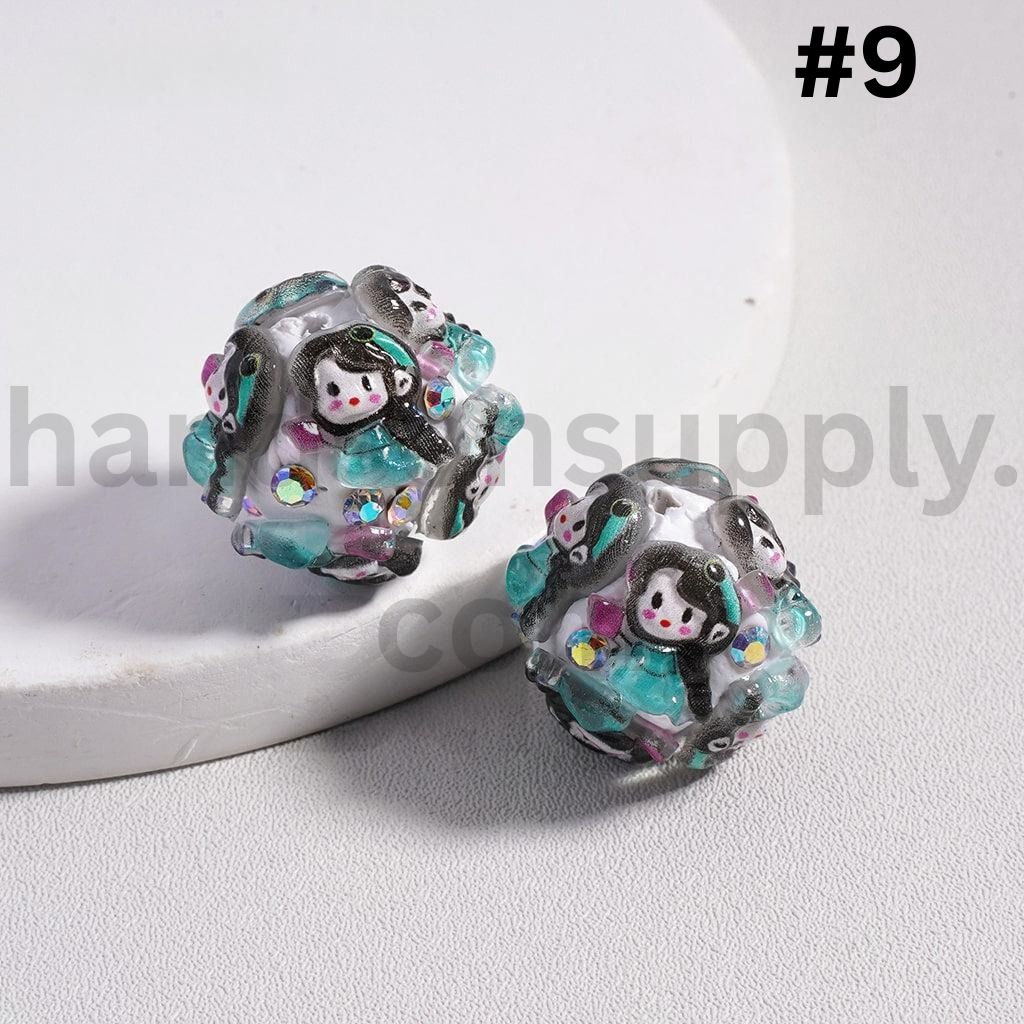 Cute Disney Royal Girl Snow Whit Mermai Tian Rapunze Auror Cinderell Arie with AB Rhinestones Round Clay Beads 20MM