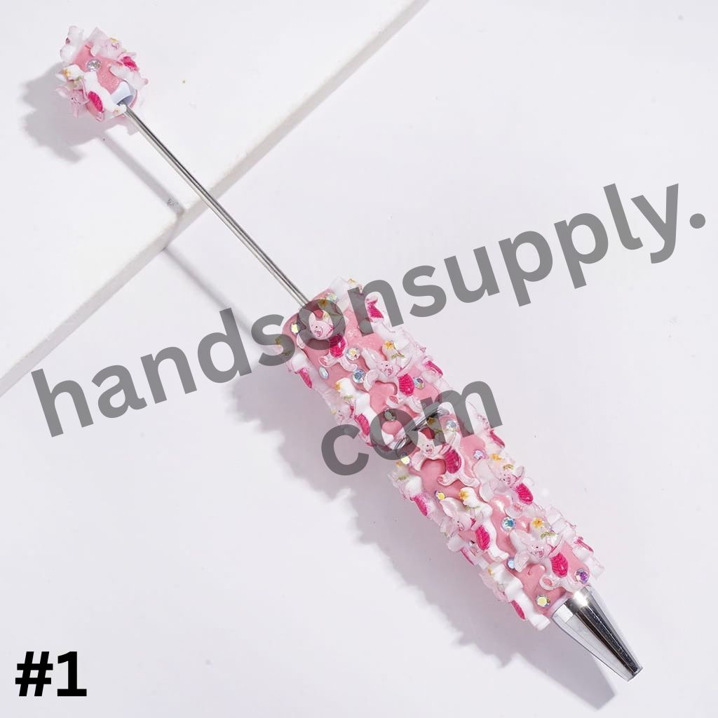 Playful Animal Character Series Donkey, Tiger, Bear & Pig with Sparkling AB Rhinestones Beadable Clay Pens, Multi-Color