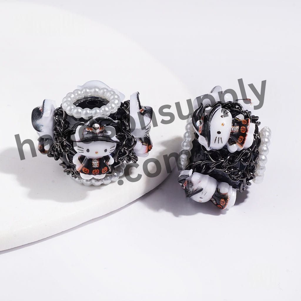 Hand-Made Acrylic Beads Halloween Cute Cat Character Series, w White Pearl & Gun Black Chains, 20MM Multi Colors