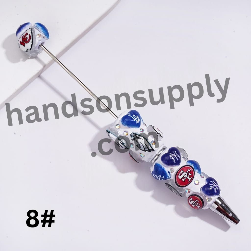 USA Football Team & Baseball Heart Design Series with Sparkling AB Rhinestone Beadable Clay Pens