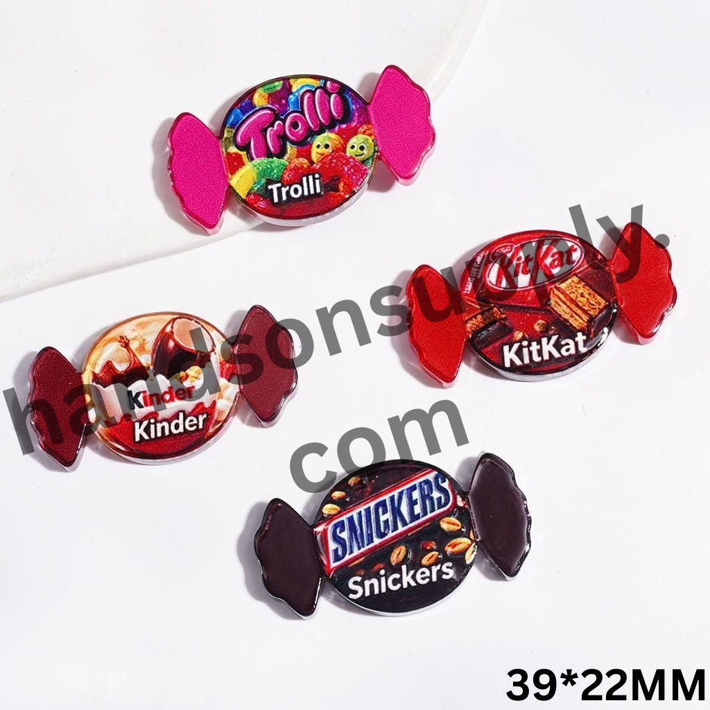 Adorable Popular Brand Sweets, Chocolate Candy & Soda Drink Design, Flat Candy Shape Acrylic Beads, 39*22MM, Horizontal Hole, Random Mix